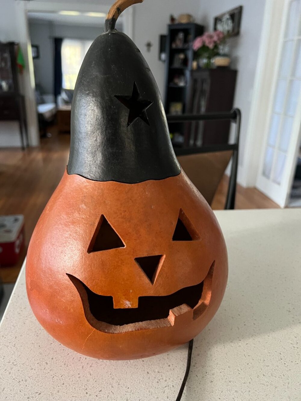 Light Up Gourd Jack O Lantern Primitive Halloween Folk Art Decor